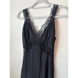 Abercrombie & Fitch Black Satin Lace Sheer V-Neck Sleeveless Midi Dress Size XSP